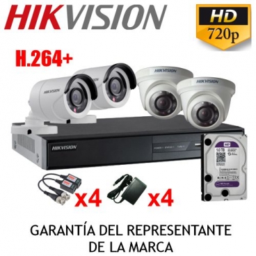 KIT 4 CAMARAS HD720P HIKVISION